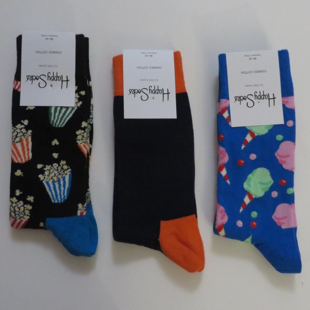 NWT Happy Socks Men Women Unisex Adults 3-Pack Mix Color - V6